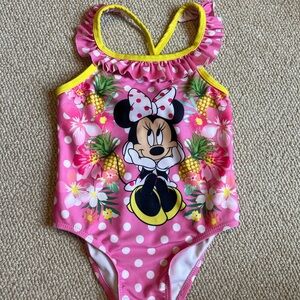 Disney Minnie Mouse Pink and White Polka Dotted Swimsuit size 3T